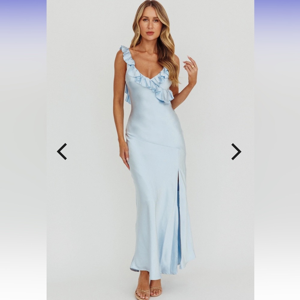Selfie Leslie Light Blue Ruffle Maxi Dress